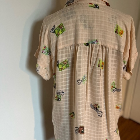 Jane + Delancey postage stamp pale pink short sleeve blouse medium - Picture 4 of 9